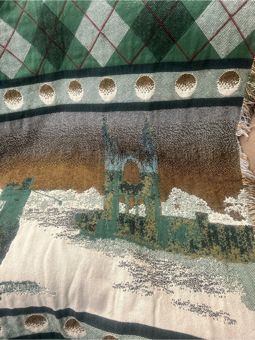 Golf Theme Woven Throw Blanket Fringe Europe Golfer Tapestry Style Vintage